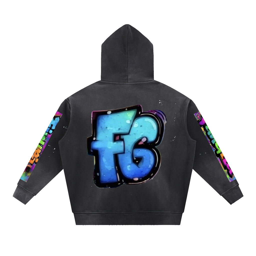 Vintage Washed Frayed Fleece Hoodie