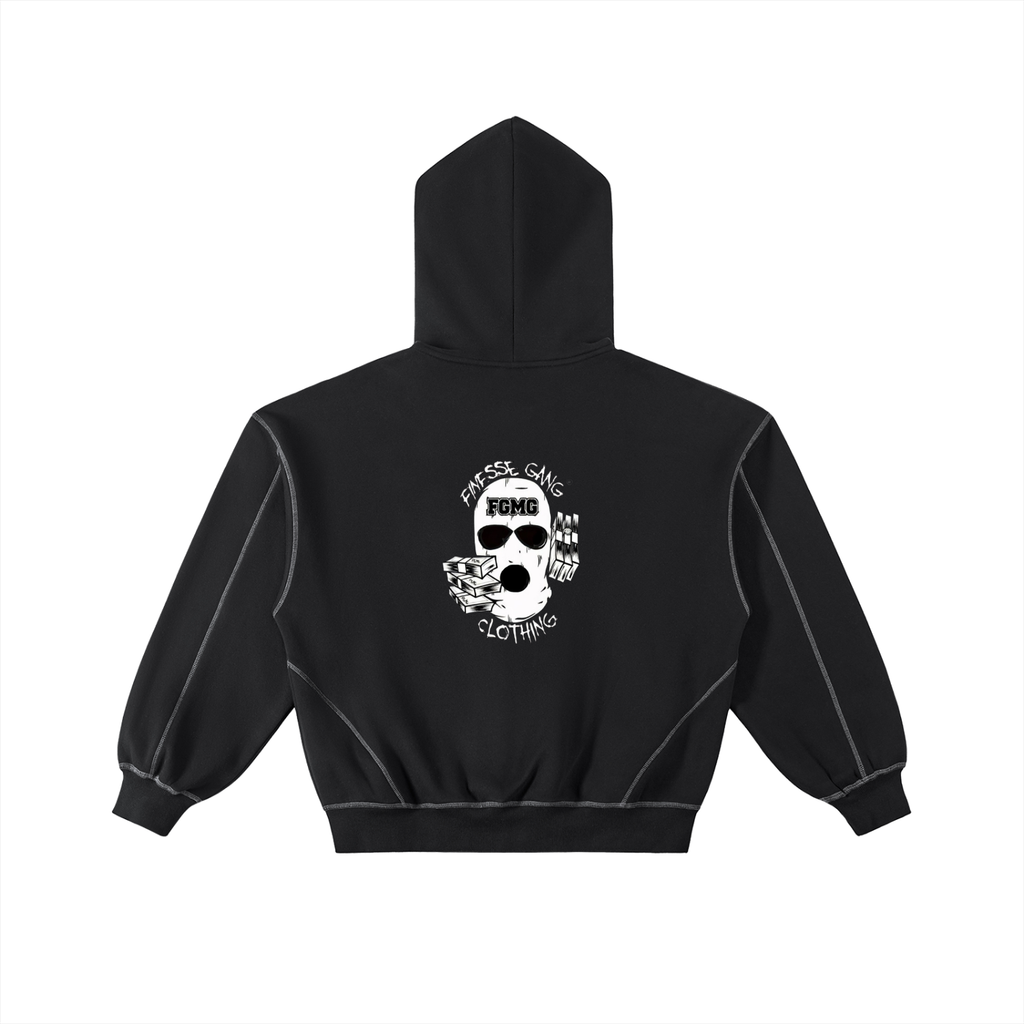 Contrast-Stitched Boxy Fleece Zip Hoodie