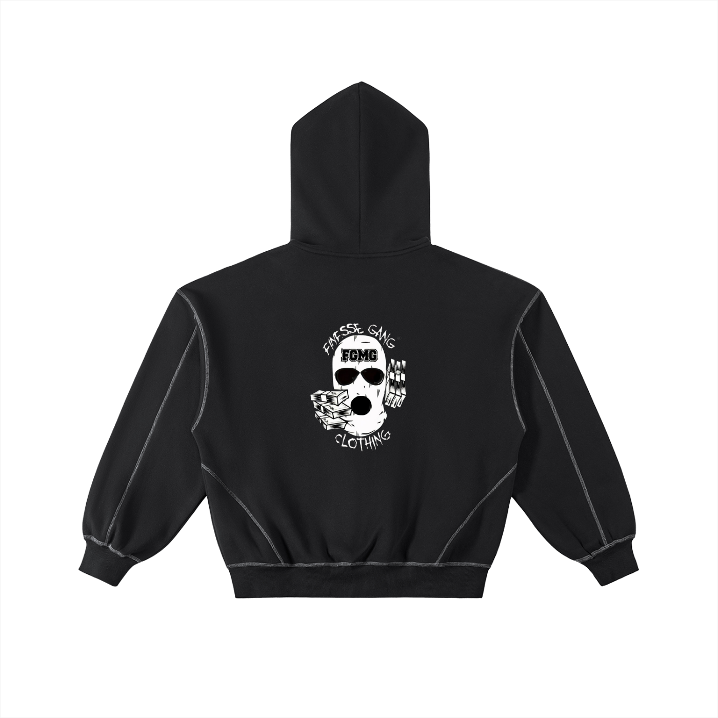 Contrast-Stitched Boxy Fleece Zip Hoodie