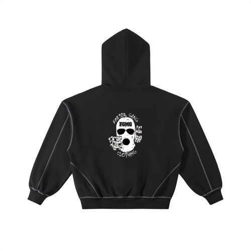 Contrast-Stitched Boxy Fleece Zip Hoodie