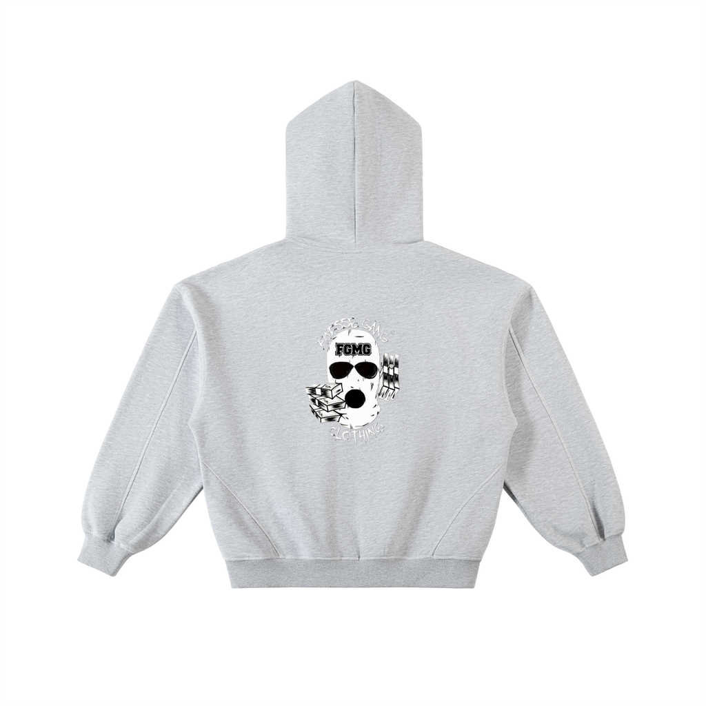 Contrast-Stitched Boxy Fleece Zip Hoodie