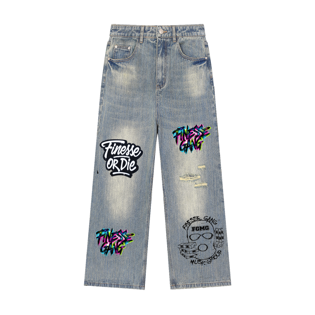 FG-Vintage Wash Distressed Denim Jeans