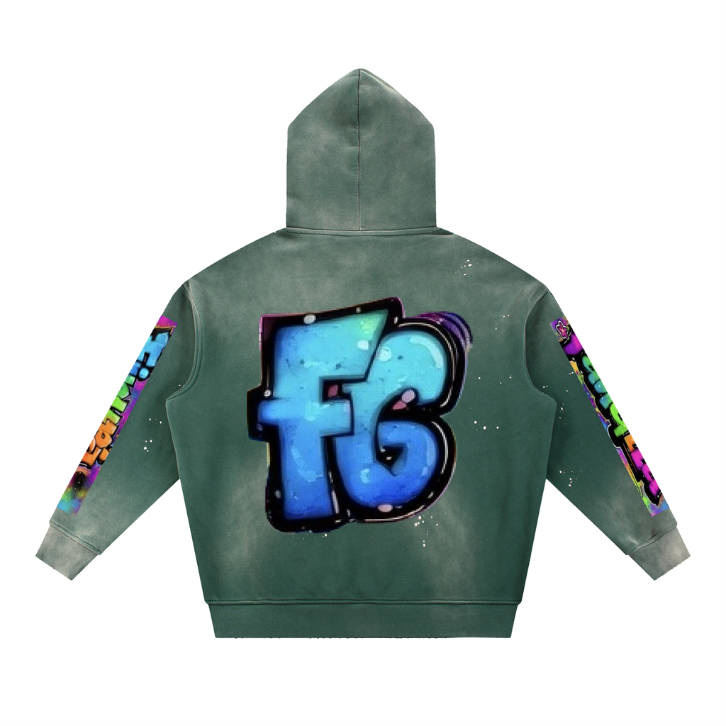 Vintage Washed Frayed Fleece Hoodie