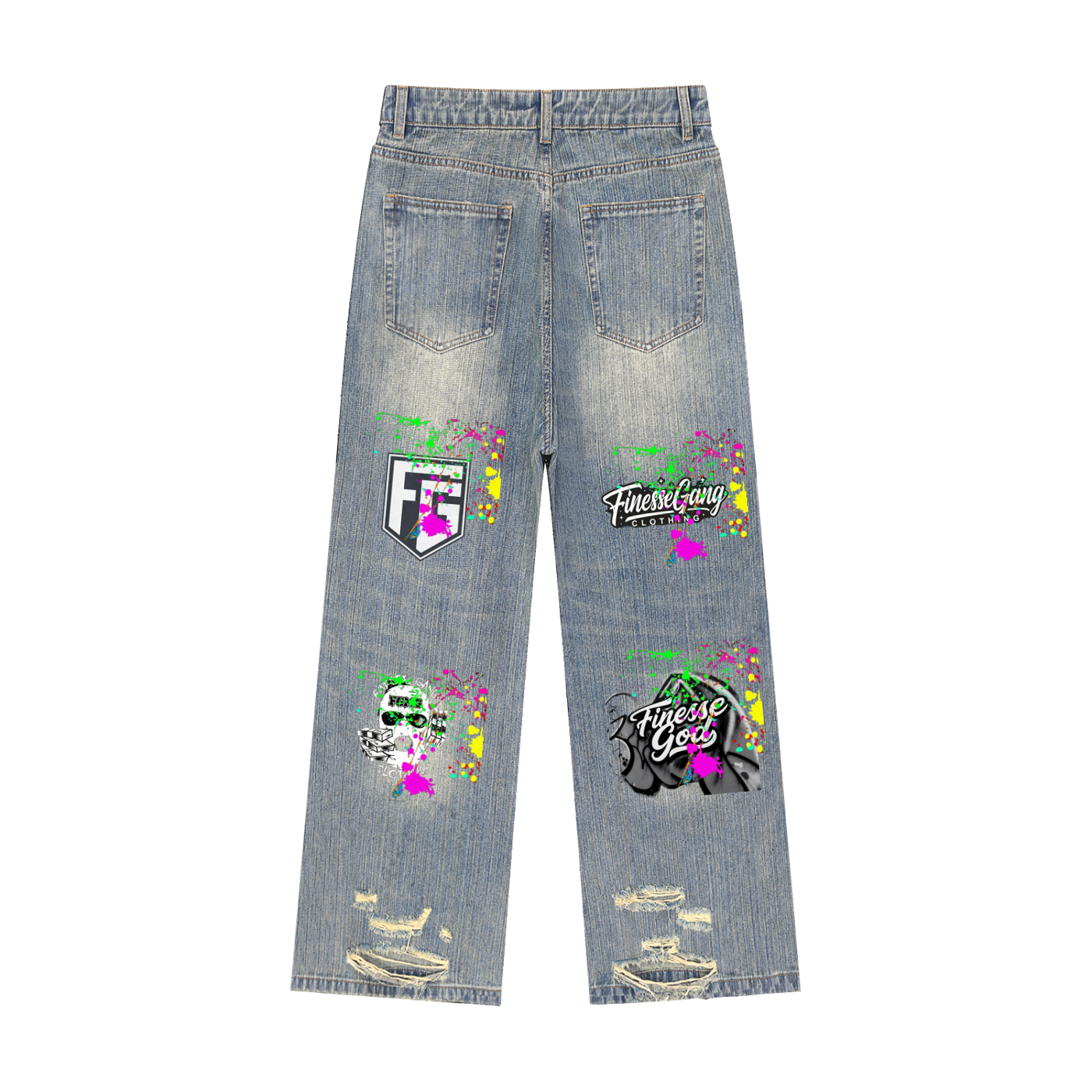 FG-Vintage Wash Distressed Denim Jeans