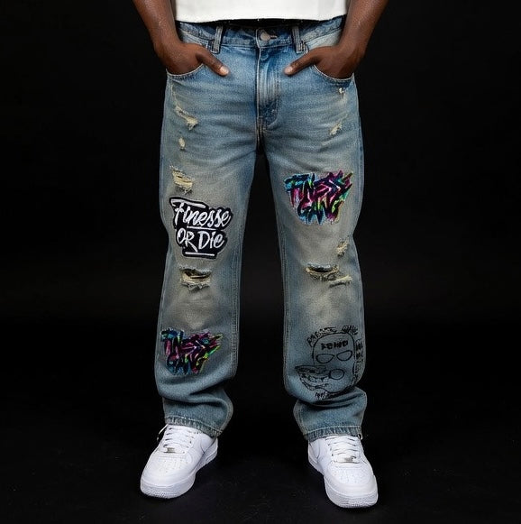 FG-Vintage Wash Distressed Denim Jeans