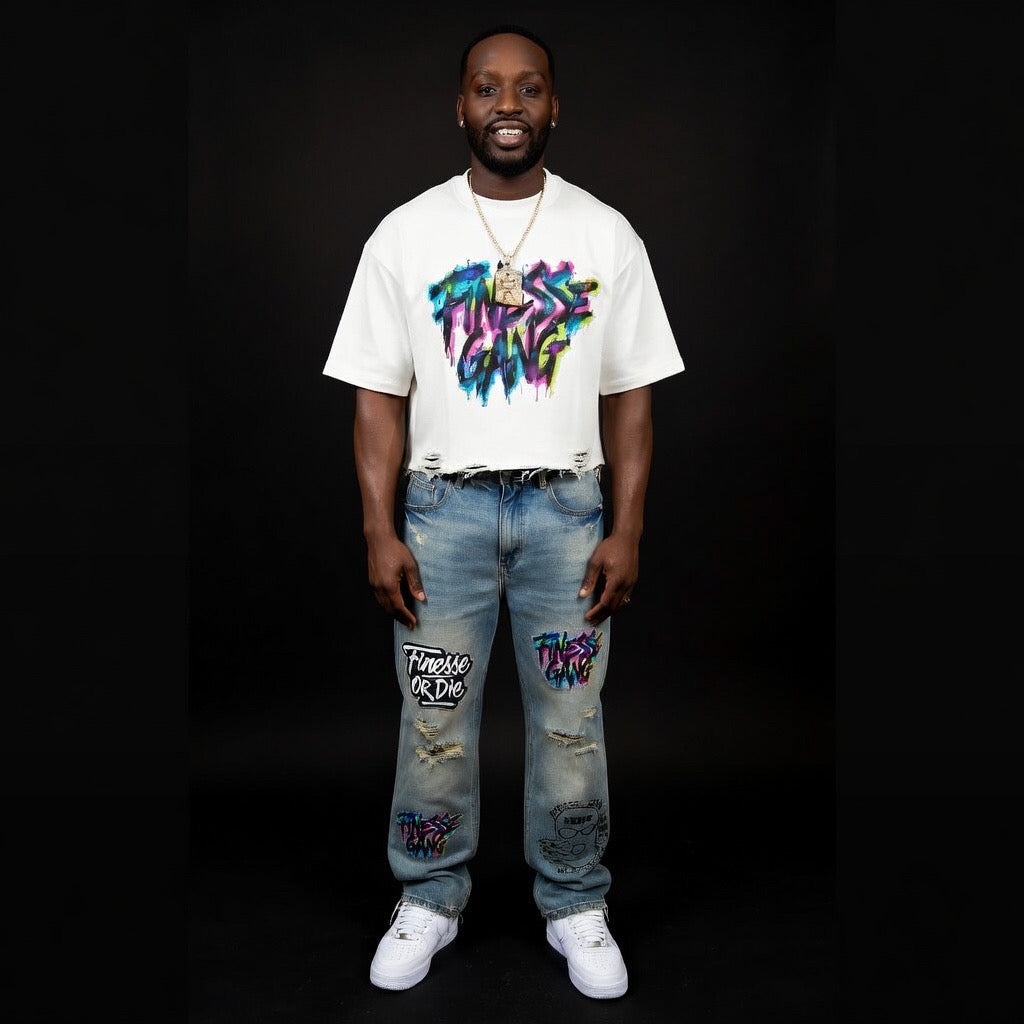 FG-Vintage Wash Distressed Denim Jeans